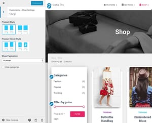 Hestia Pro WooCommerce product customization options in the customizer