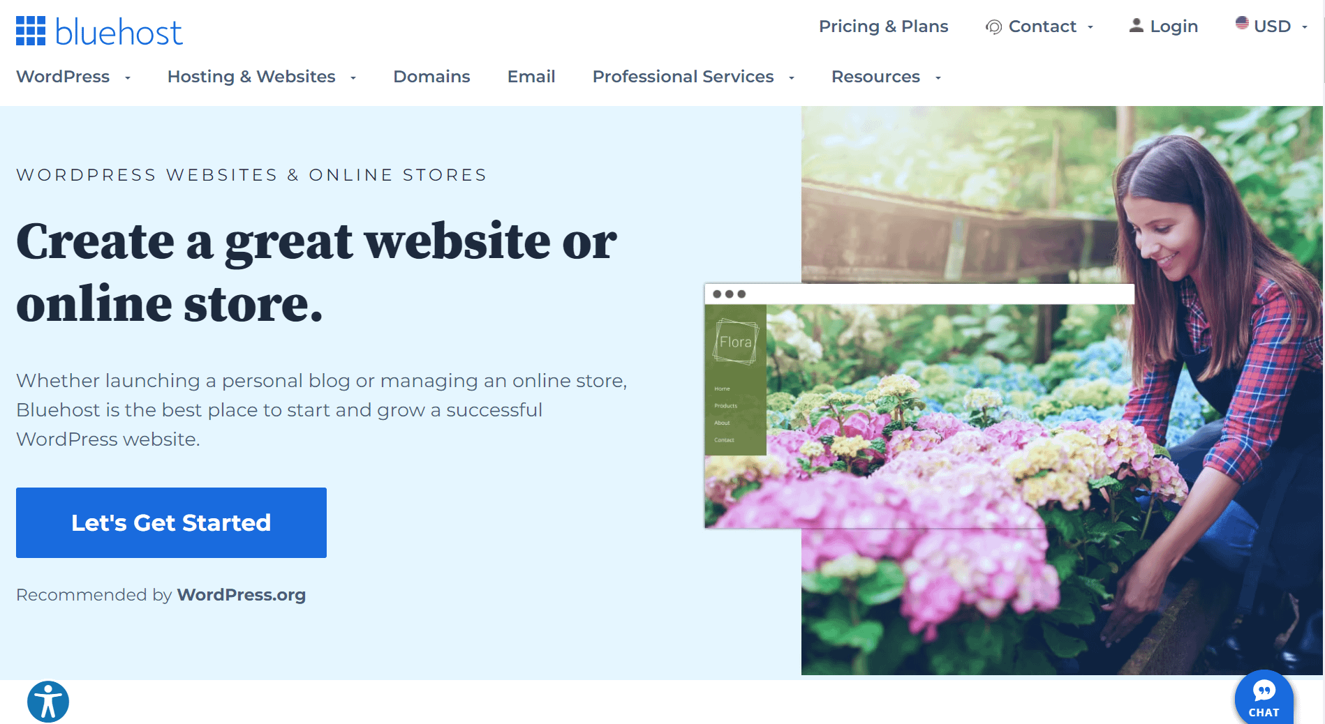 Bluehost Website Builder homepage