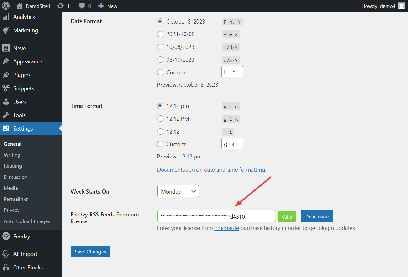 Feedzy pro license activation.