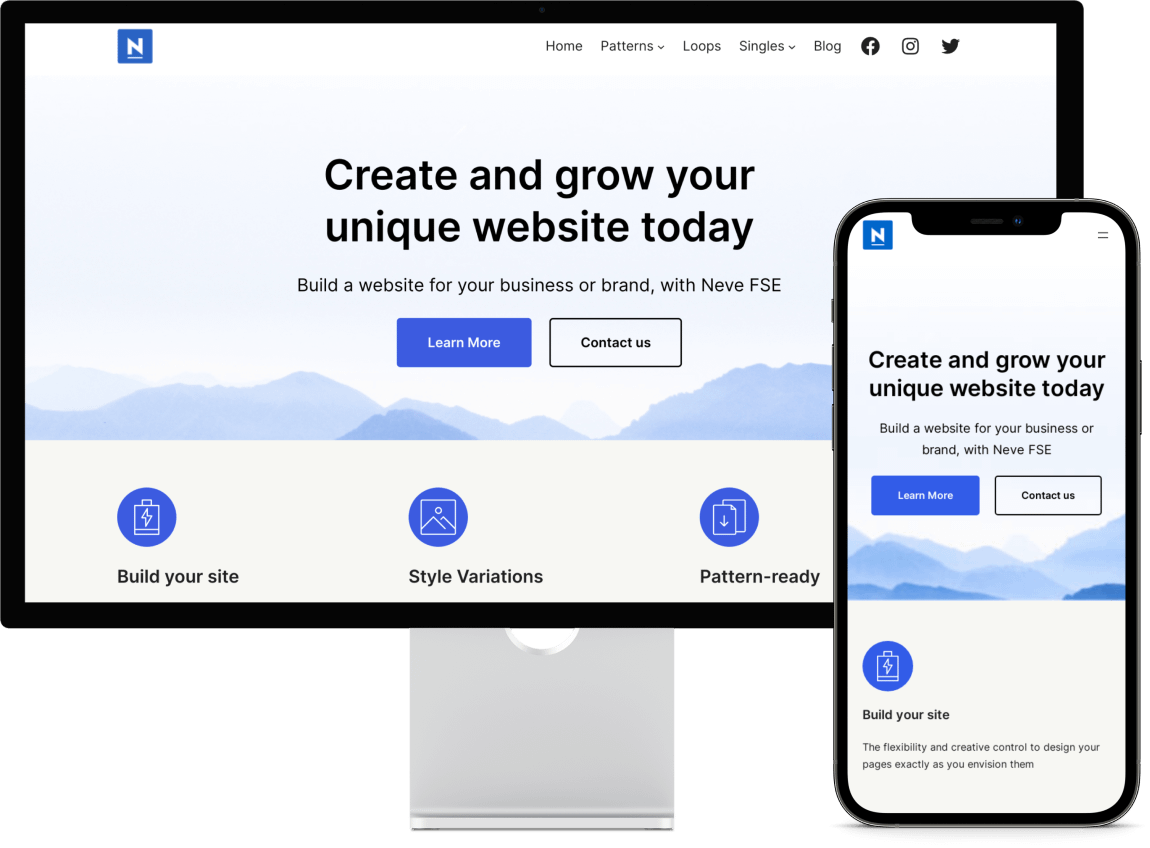 Neve FSE WordPress theme on desktop and mobile