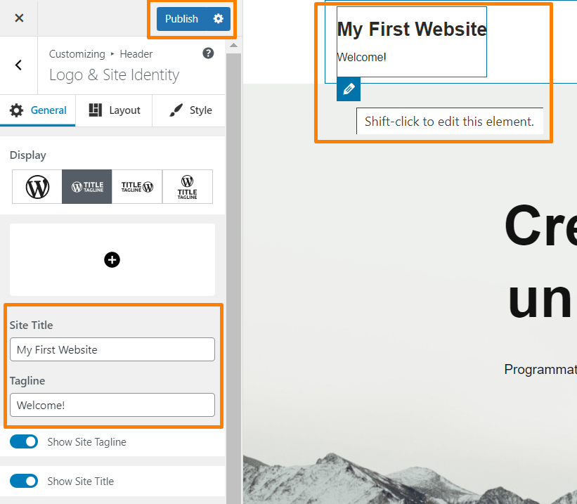 Changing the site title with WordPress customizer