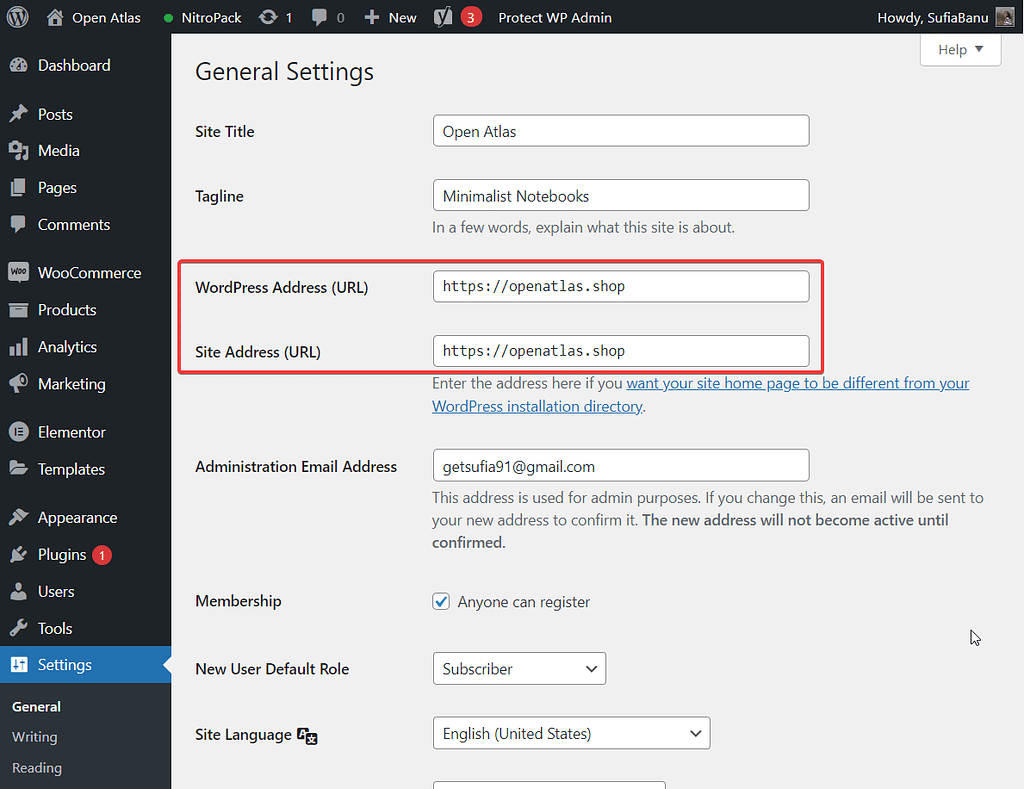 wordpress address and site address - Updating failed. The response is not a valid JSON response.