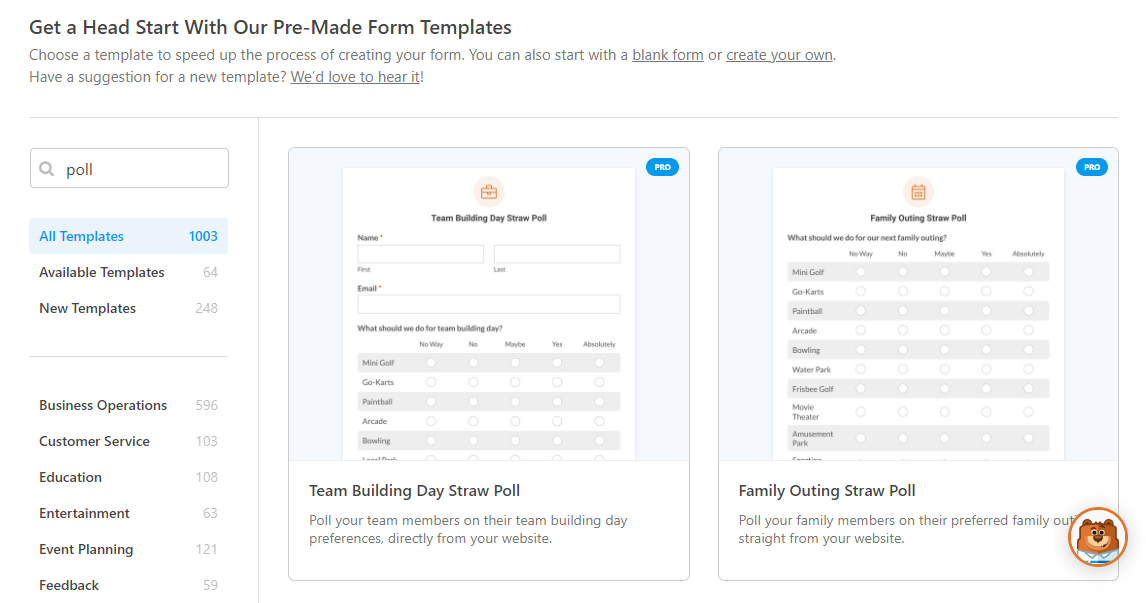 WP Forms poll templates.